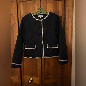 WAYF Women's Retro Inspired Sz M Navy Blue Quilted Jacket W/ White Detailing